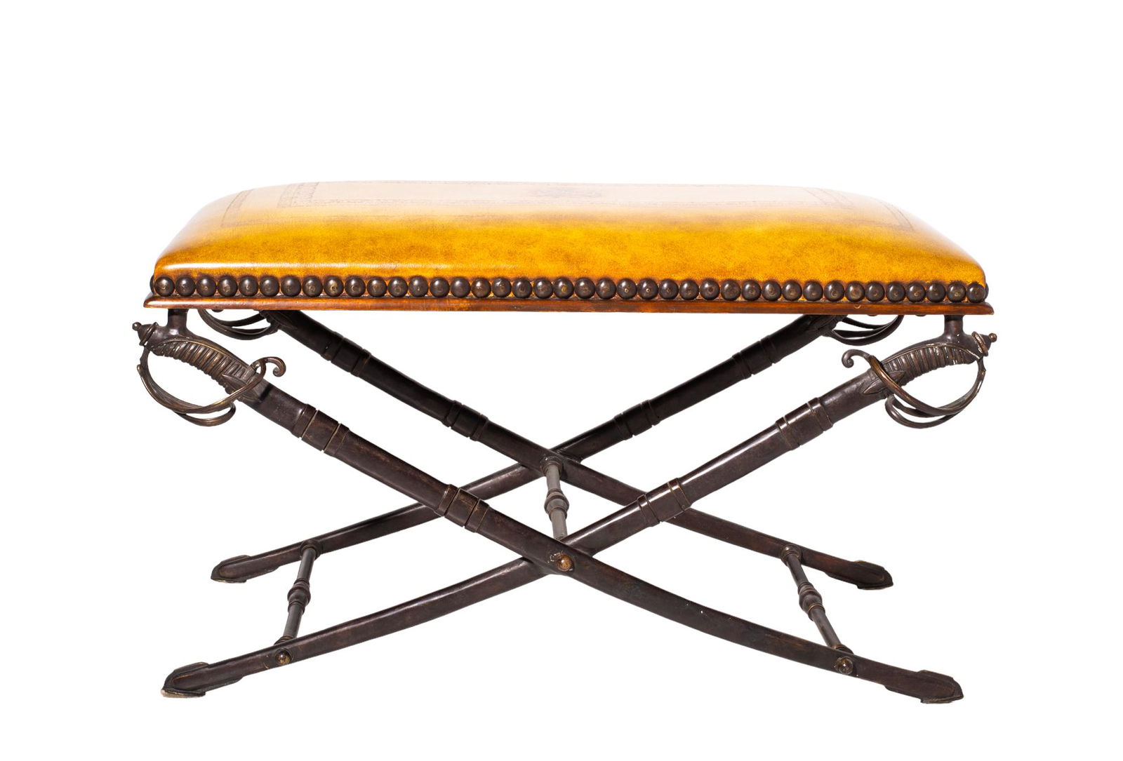 Outstanding Tooled Leather Spanish Sword Bench (1 of 4)