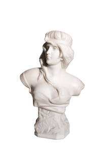 19th Century "Atala" marble bust of lady: Finely sculptured detailed bust a beautiful lady wearing a head band resting on rock pedestal base. Signed on side, illegible 10.5w x 6.25d x 17.25h