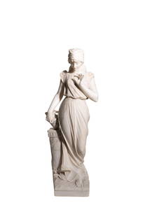 Italian Marble Statue "Hebe" Goddess of Youth: Finely sculptured marble statue of Hebe" Italy, circa 1920's Stamped. 10w x 7.25d x 30.5h