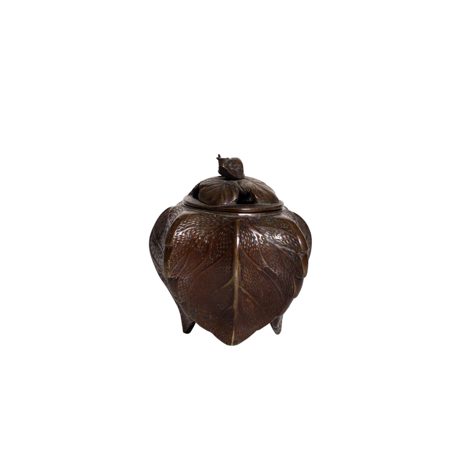 Japanese Bronze Leaf Lidded Vessel (1 of 3)