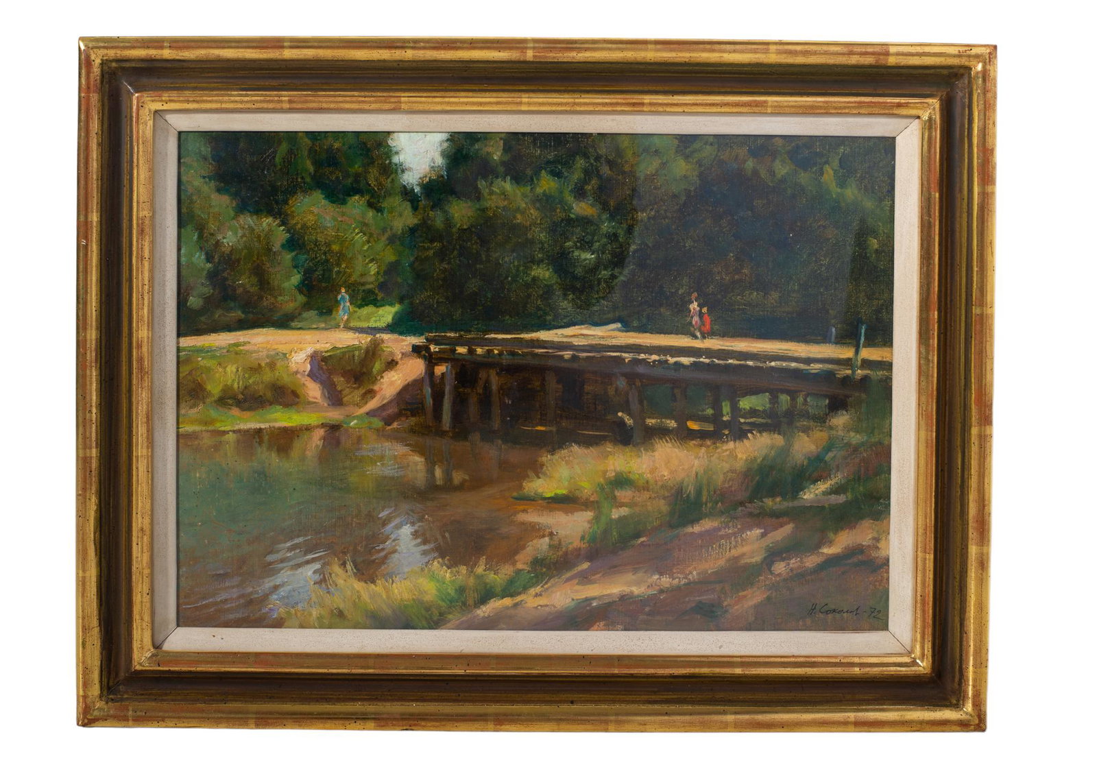 Nikola Sokolov (1903-2000) Oil (Russia): Oil on canvas. "The Old Bridge" signed and dated 1972 lower right. Housed in fine gilded frame. Sight 13 x 19, frame- 18 x 24