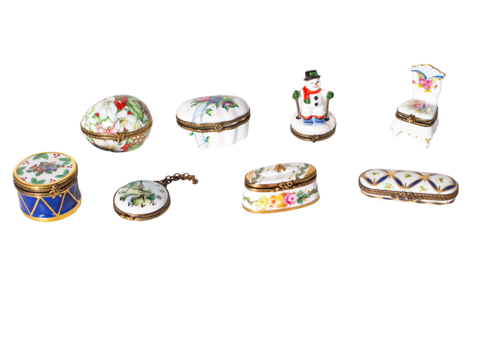 Assembled Limoges Porcelain, Enamel and Brass Pill Boxes (1 of 8)