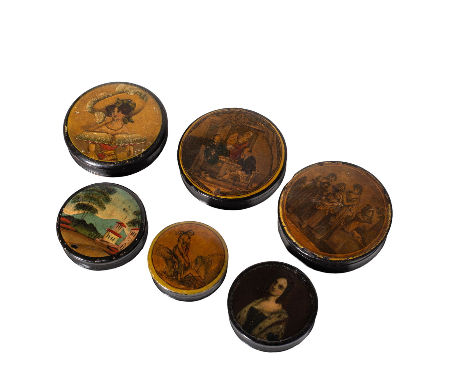 Assembled 18th and 19th Century Figural Decorated Snuff Boxes (1 of 3)