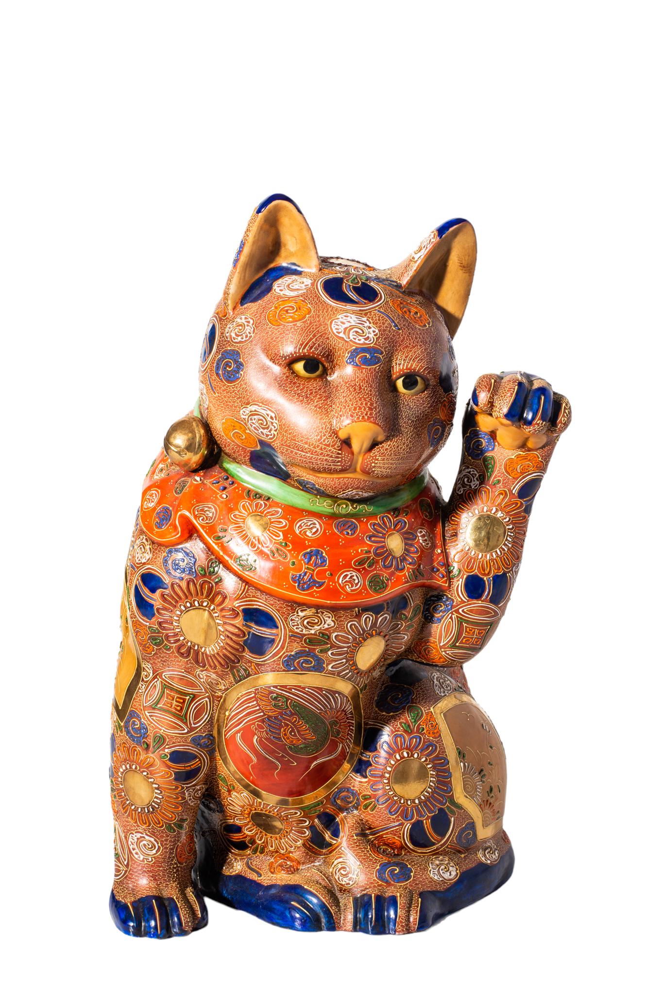 Signed Japanese Taisho Satsuma Pottery Cat (1 of 6)