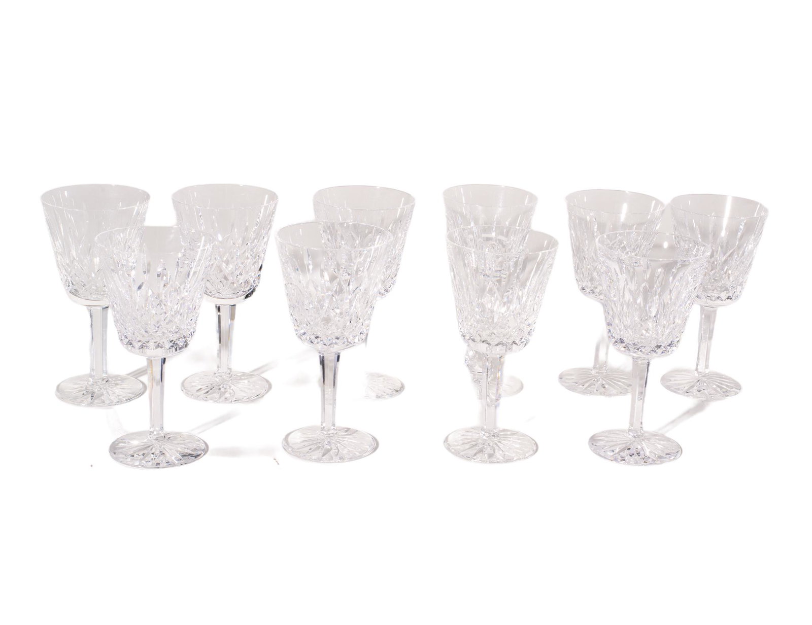 Waterford "Lismore" Crystal Wine Glasses: Wine Glasses. Set of 10, manufacture's incised signature to underside. 3dia x 5.75h.