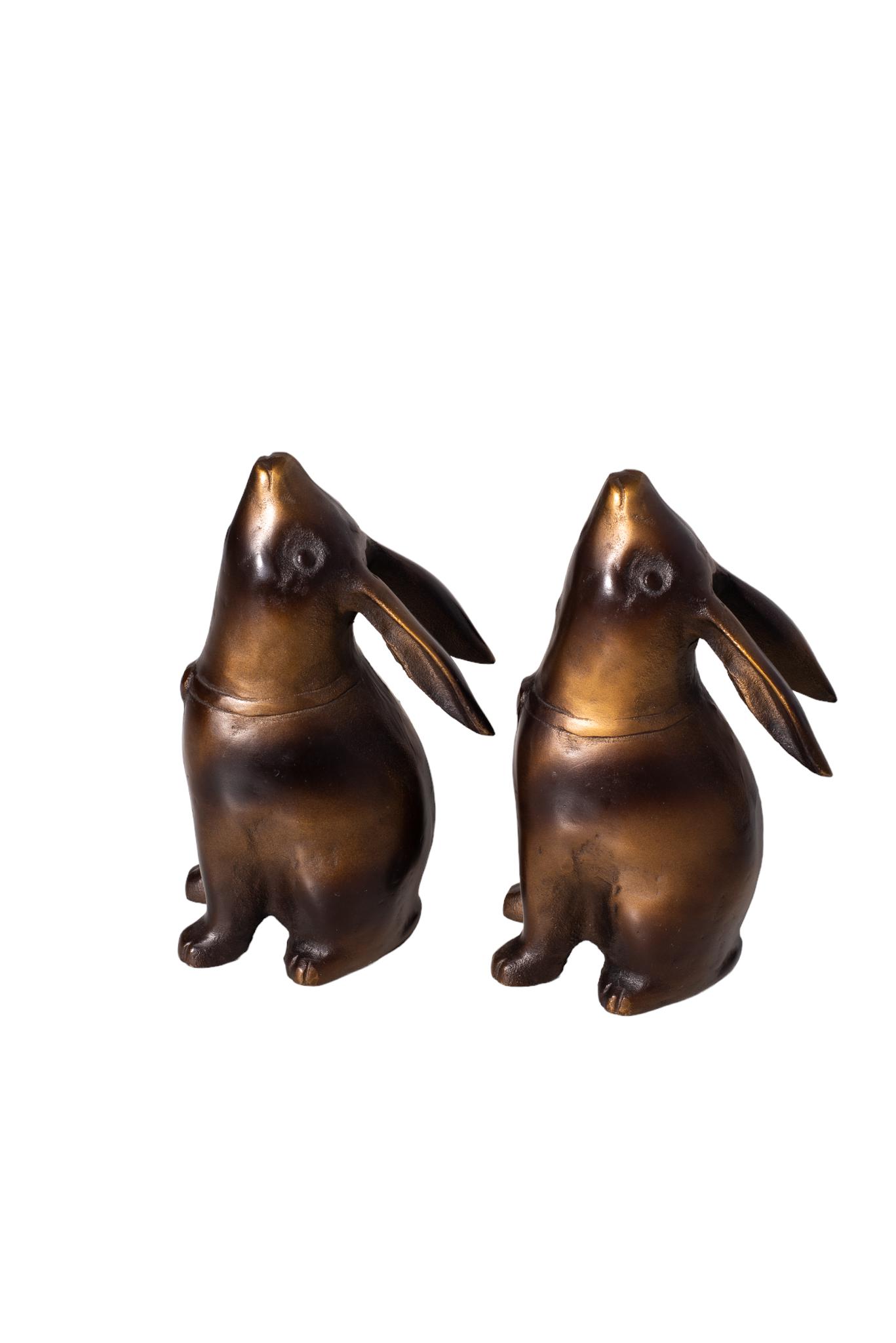 Bronzed Patinated Metal Rabbit Bookends (1 of 3)