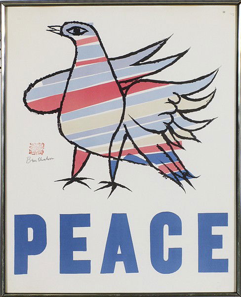 Ben Shahn Peace Poster: Multi colored, signed in pencil Size: 31 x 25