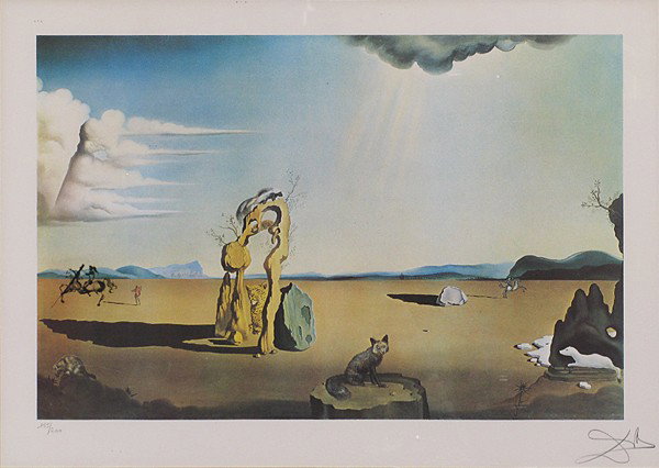 Salvador Dali, 1975, "Savage Beasts in the Desert": mixed Media, lithograph edition, hand signed and numbered Size: 23.5 x 32