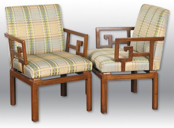 Eight Michael Taylor Dining Chairs: Baker Far East Collection, two arm, six side, Size: 34.75H x 23.5W x 25D