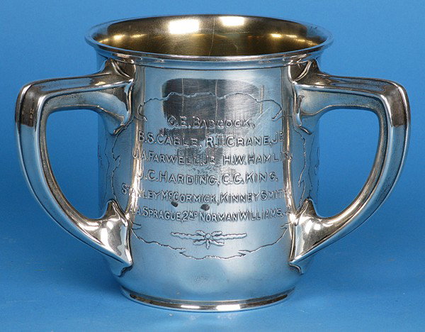 Gorham Sterling Three Handle Presentation Trophy: To A John Reed Williams, Permanent Chairman B.C. Spaulding Co, Chicago, 20 ozt Size: 6 x 8