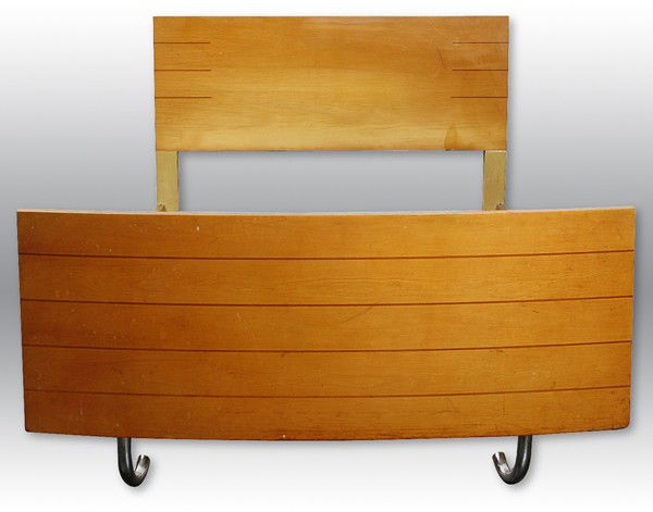 Gilbert Rohde Bed: White holly, maple inlay twin bed