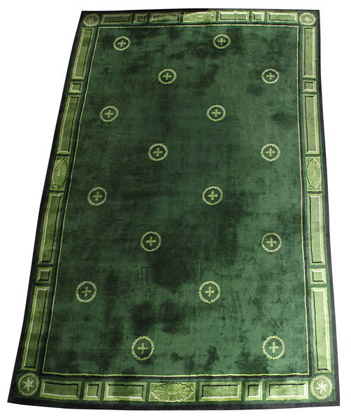 V'Soske Attribution: Awesome large designer rug with geometric border and multiple small medallions, can be used in any type of décor, formally used in the Taft Museum Size: 15.9 x 23.9