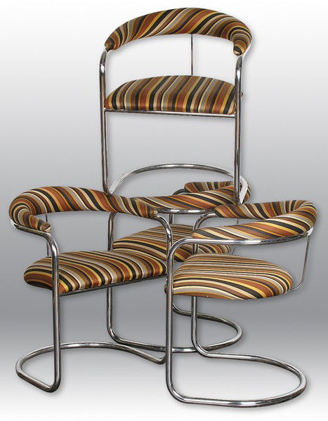 Four Anton Lorenz Chairs: Chrome plated, tubular steel, Alexander Girard upholstery, manufactured by Thonet Size: 29H x 23W x 21.5D