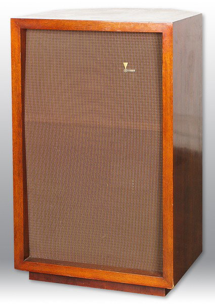 John B Lansing Speaker: Mahogany case, original front and back labels Size: 40H x 23.75W x 22.5D