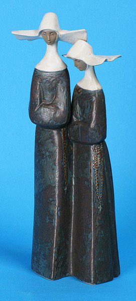 Lladro Figure: Two nuns with habit, E - 21M Size: 13.25H