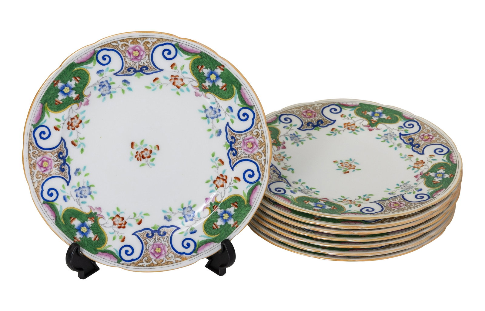 Minton Porcelain Salad Plates: Set of 8 salad plates. Manufacture's mark to underside. 8.75 diameter