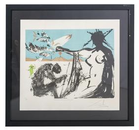 Salvador Dali (1904-1989) Lithograph (Spain/NY) "Prisoners Are Free": Lithograph on paper, symbolizes Peace in Vietnam, Liberation: Prisoners are Free 1973, signed in pencil lower right and numbered 145/300 lower left. Image size-21 x 25, Frame-28.5 x 32.25