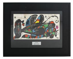 Joan Miro (1893-1983) Lithograph (Spain): Lithograph, "Iran", from esqultur, suite by Joan Miro from poligrafa, circa 1975. Sight-7.785 x 15.625, Frame-16.75 x 23