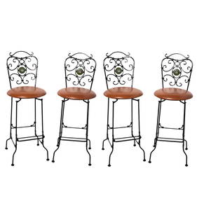 Italian Swivel Bar Stools: Bar Stools. Pair, Italy. 1980's. Enameled steel, leather and terracotta. 16 1/2w x 18d x 44 1/2h, SH-30.