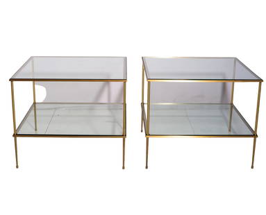 French Brass and Glass Occasional Tables: Occasional Tables. Pair, France, 1980. Brass and glass. 30w x 30d x 25h.