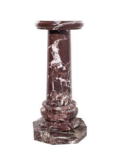 Marble Pedestal: Pedestal. Circa 1920, 4 parts. Hexagonal base and beveled round top. 13w x 28h