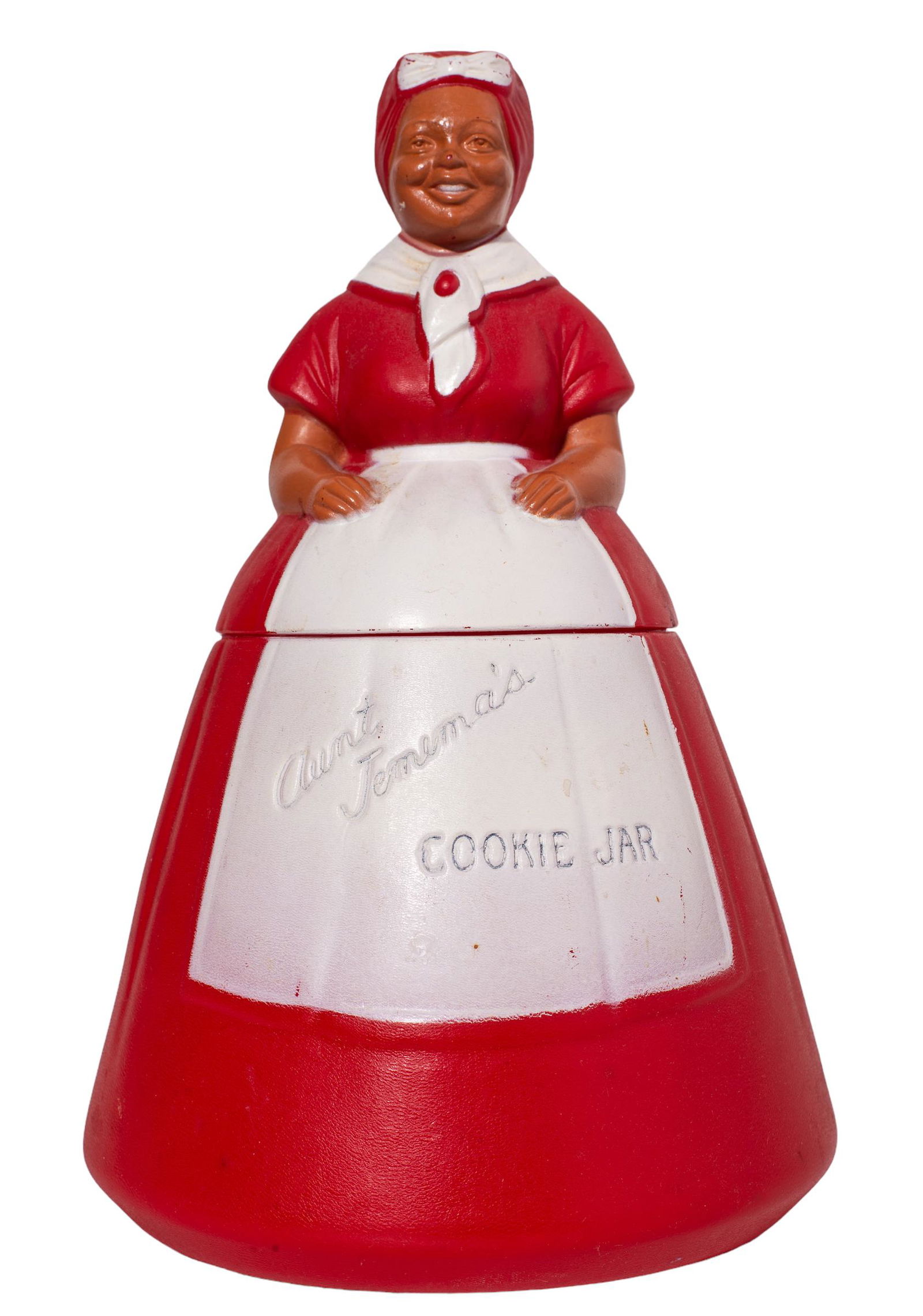 Aunt Jamima's Cookie Jar: Molded plastic cookie jar, USA, 1950s. 7w x 10 1/2h.