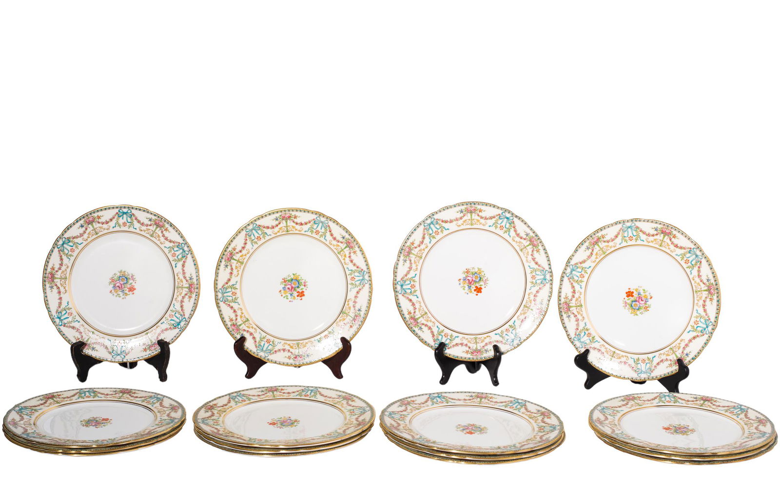 Aynsley "Rosedale" Dinner Plates: Dinner plates, set of 16, manufacture mark to underside, England. Plate-10 1/2dia