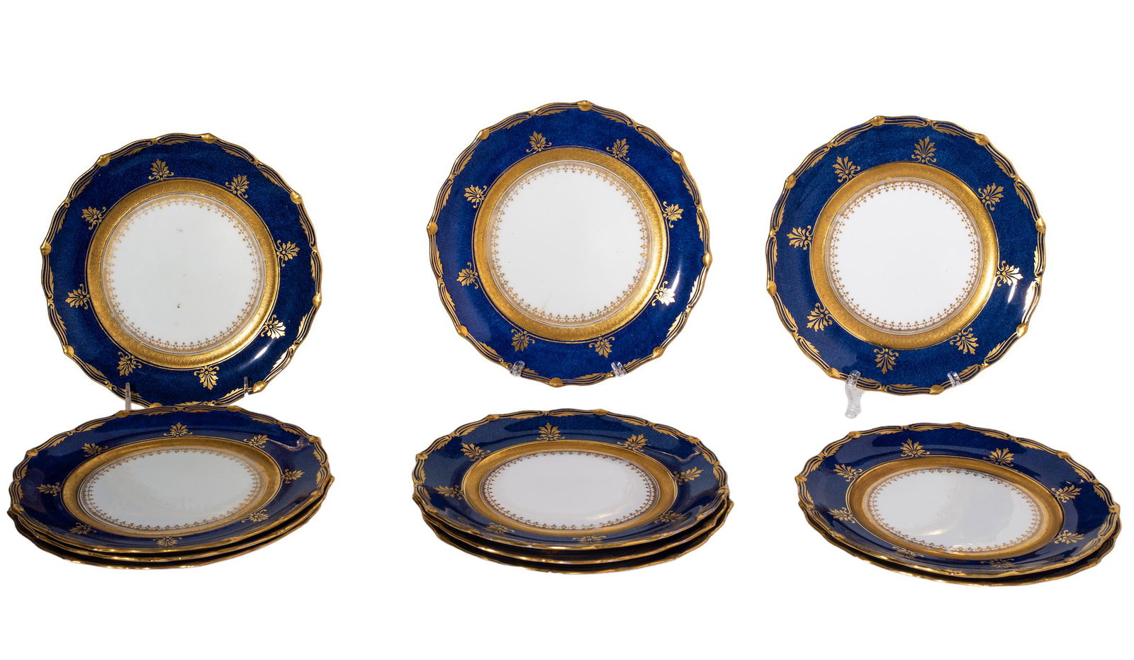 Crown Staffordshire Porcelain Desert Plates: Desert plates, set of 11, manufacture's mark to underside. 9dia