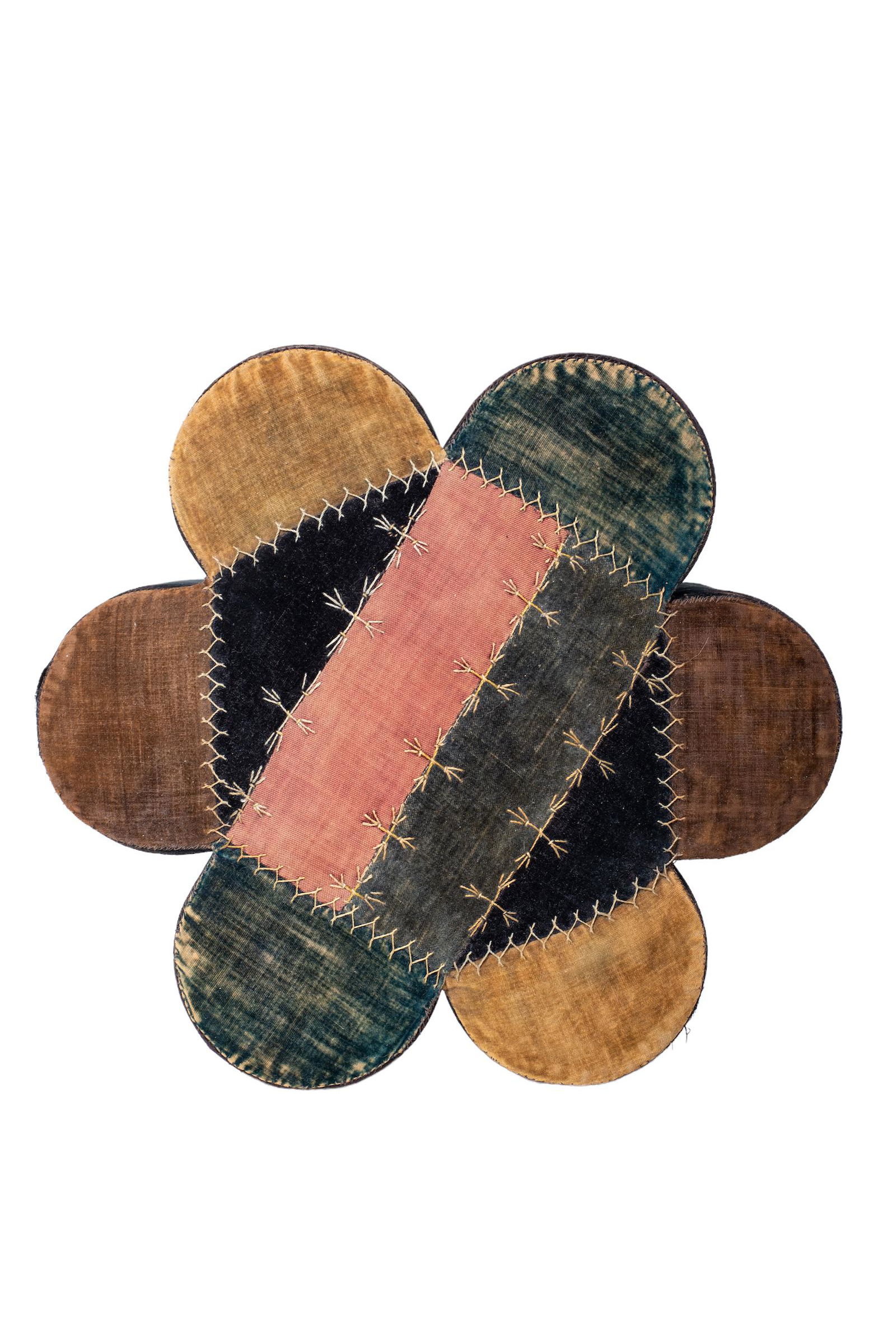 Handstiched 19th Century Crazy Quilt Footstool (1 of 5)