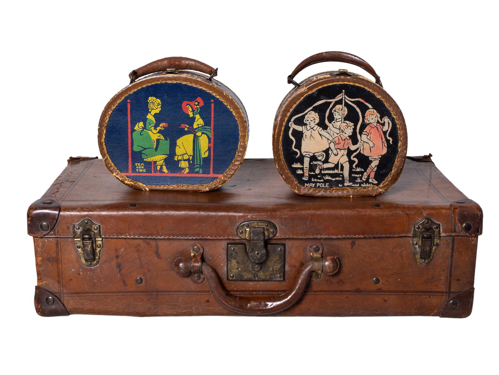 Antique Leather Suitcase & Two Lunch Boxes (1 of 12)