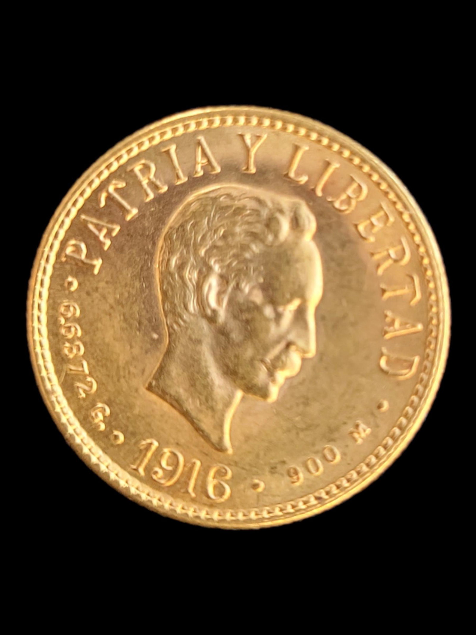 1916 4 Pesos Jose Marti Gold Cuba Coin: 1916 4 Peso Gold Cuba Coin, 6.6782g gold