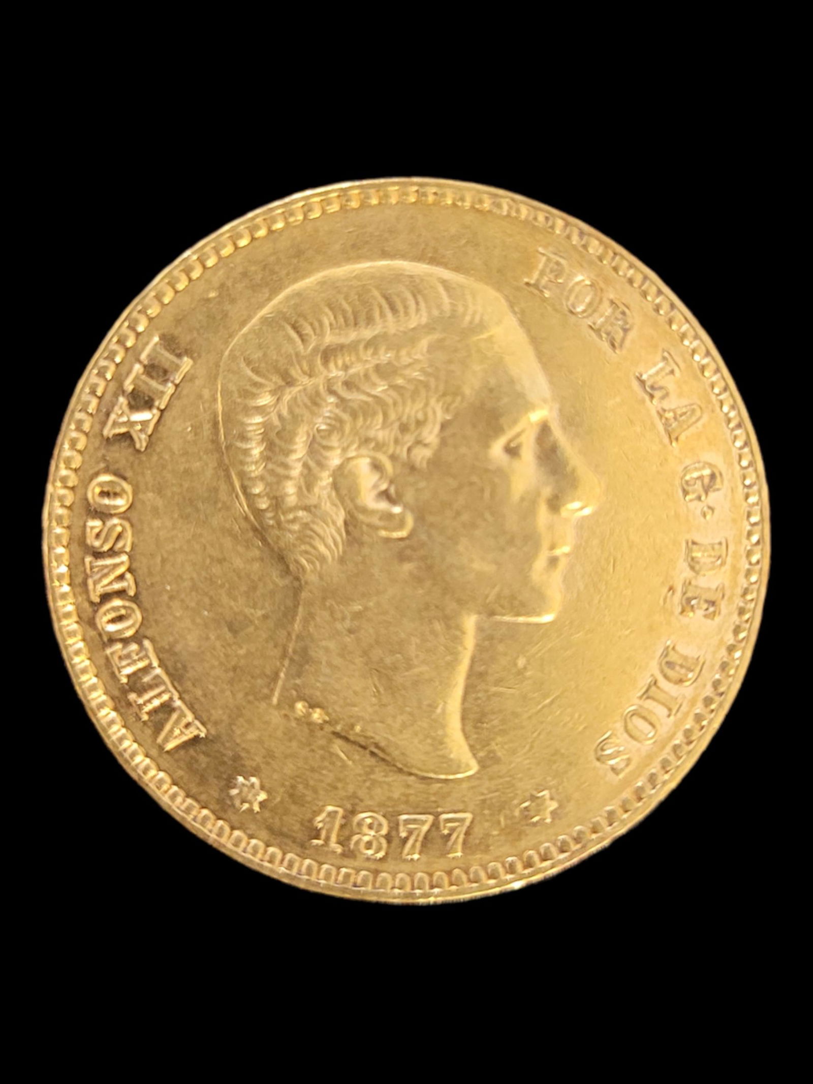 1877 Spain 25 Pesetas Gold Coin: 1877 Spain 25 Pesetas Gold Coin