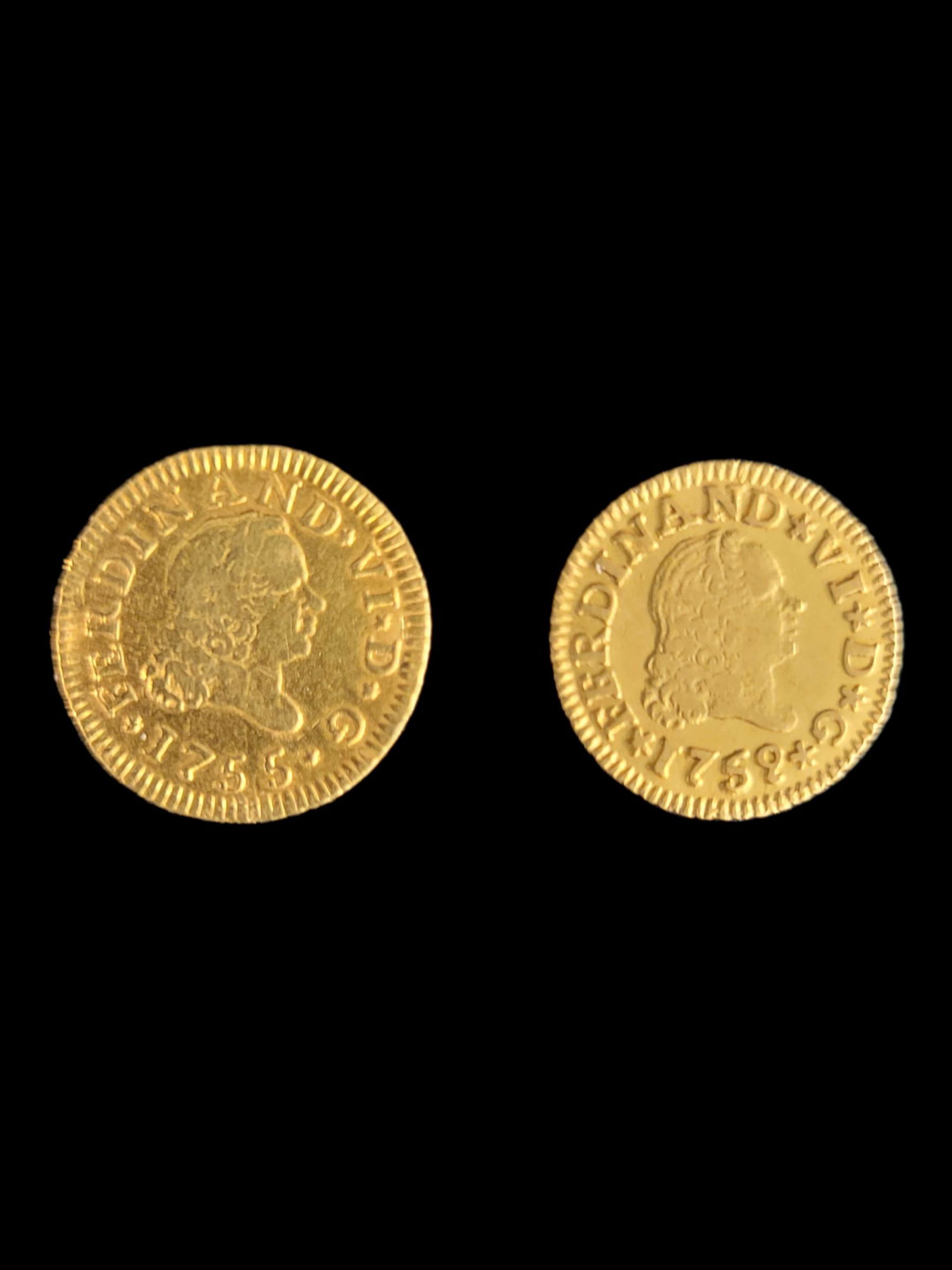 1755 & 1758 Spain 1/2 Escudo Gold Coins (1 of 2)