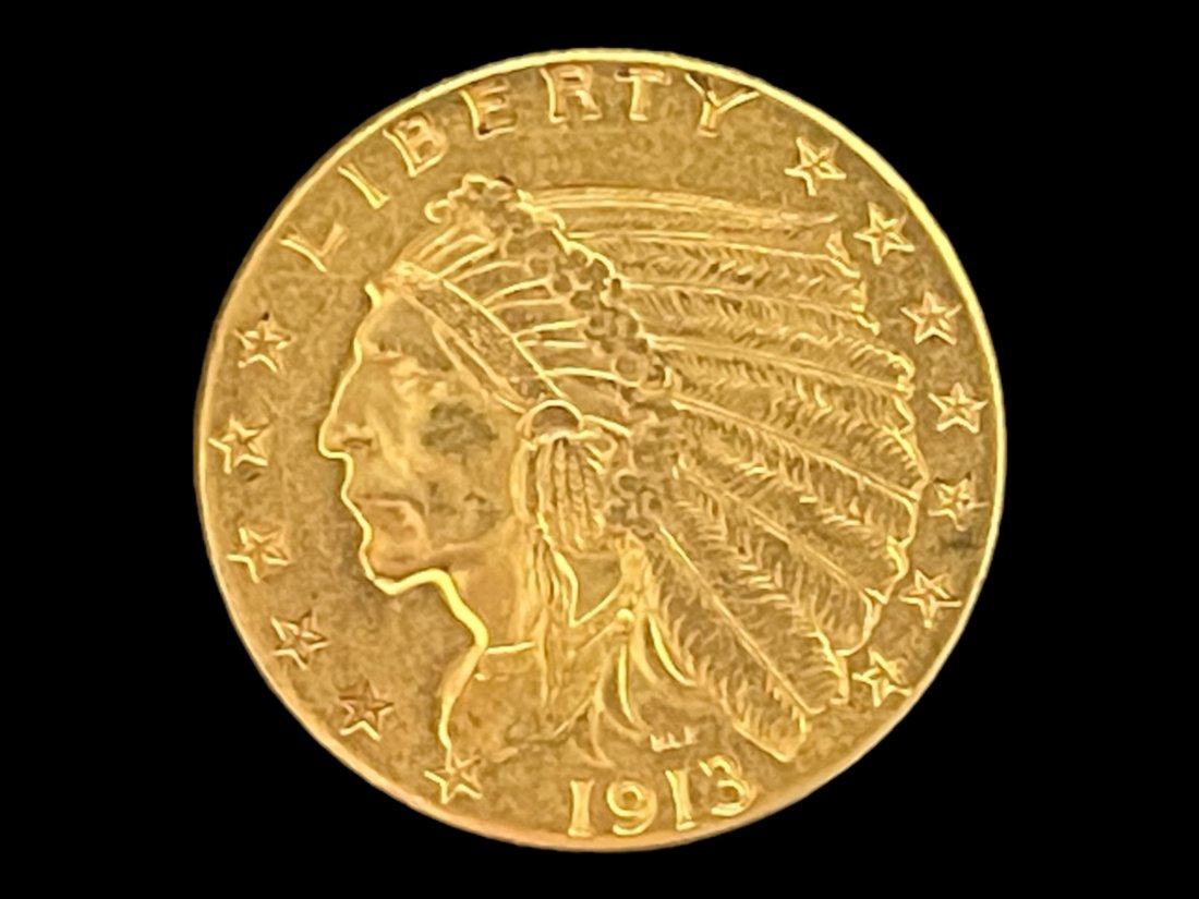 1913 Indian Head 2 1/2 Dollar Gold Coin (1 of 2)