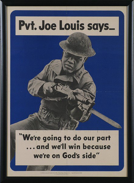Private Joe Louis Poster: Rare size Joe Louis WW II Poster, World Champion Boxer in uniform, Professionally framed Size: 40 x 28.5