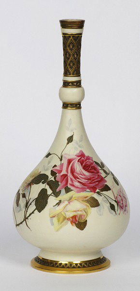 Royal Worcester Porcelain Vase: Hand painted vase, green printed and impressed mark on base Size: 14.5h