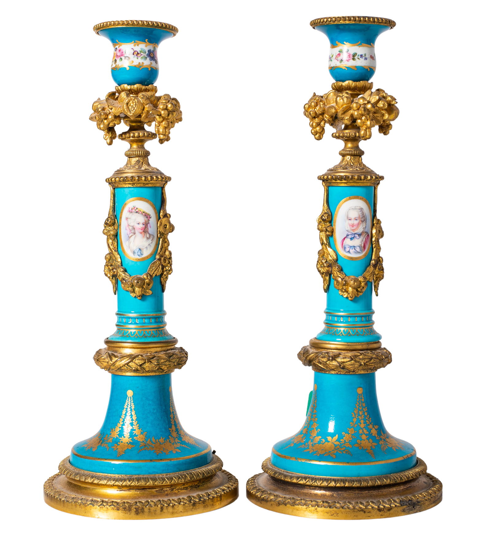 Outstanding Sevres Style Bronze  Porcelain Candlesticks (1 of 10)