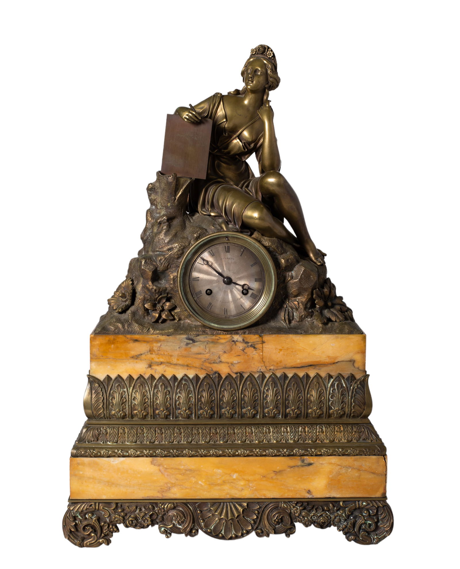 French Gilt Bronze & Sienna Marble Figure Mantel Clock (1 of 6)