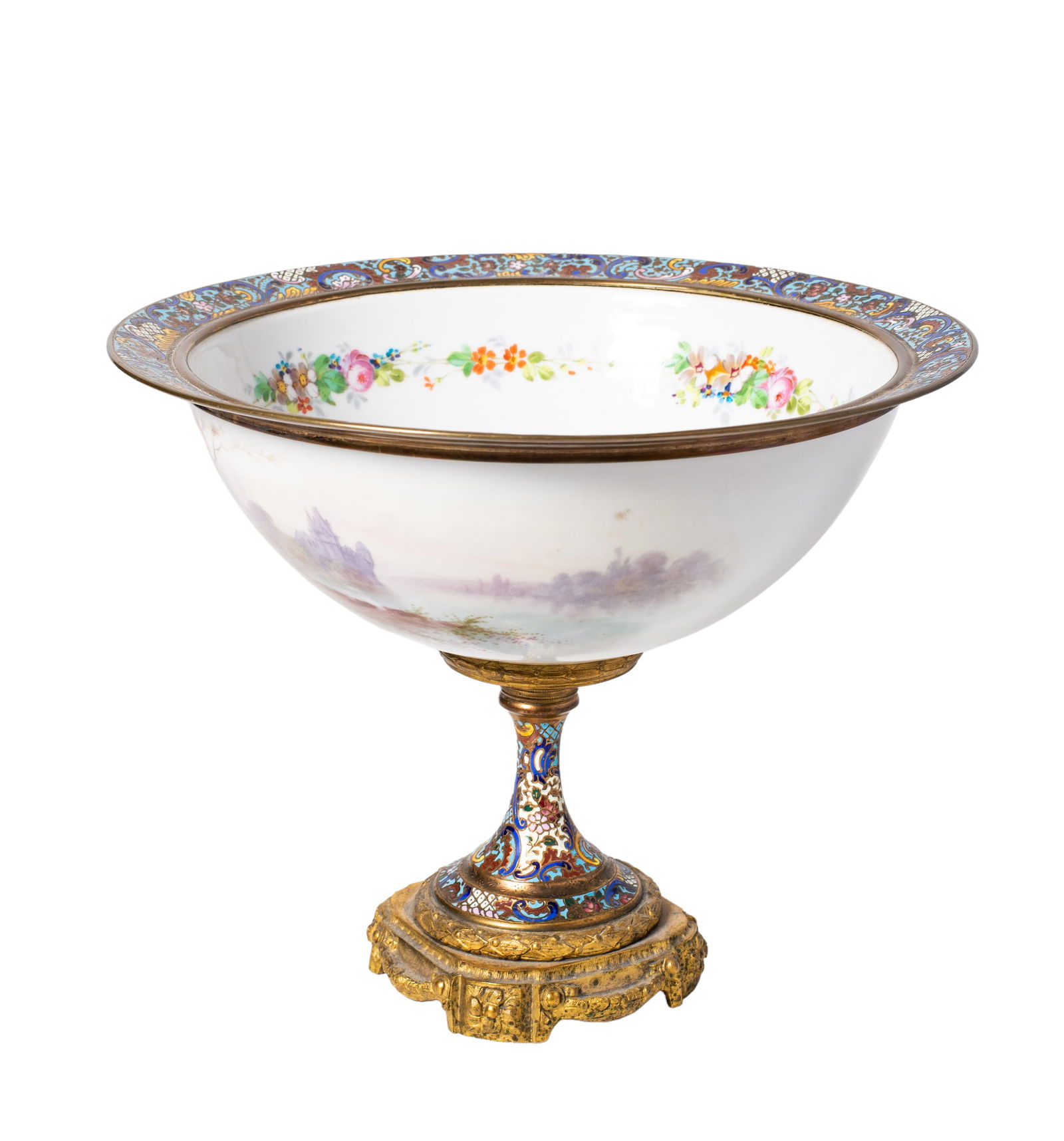 French Porcelain, Champleve & Bronze Compote (1 of 7)