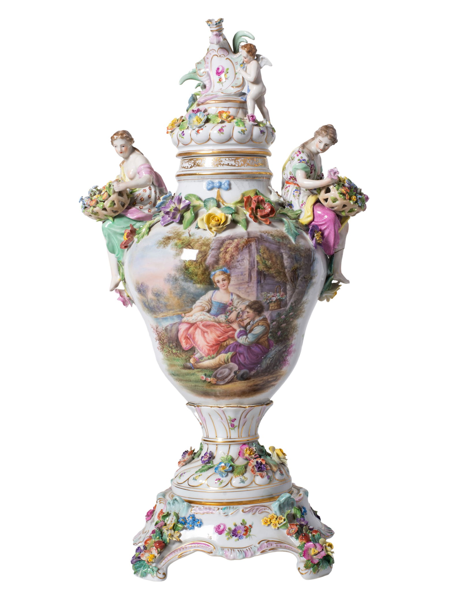 Dresden Porcelain Figural Handled Vase & Lid (1 of 10)