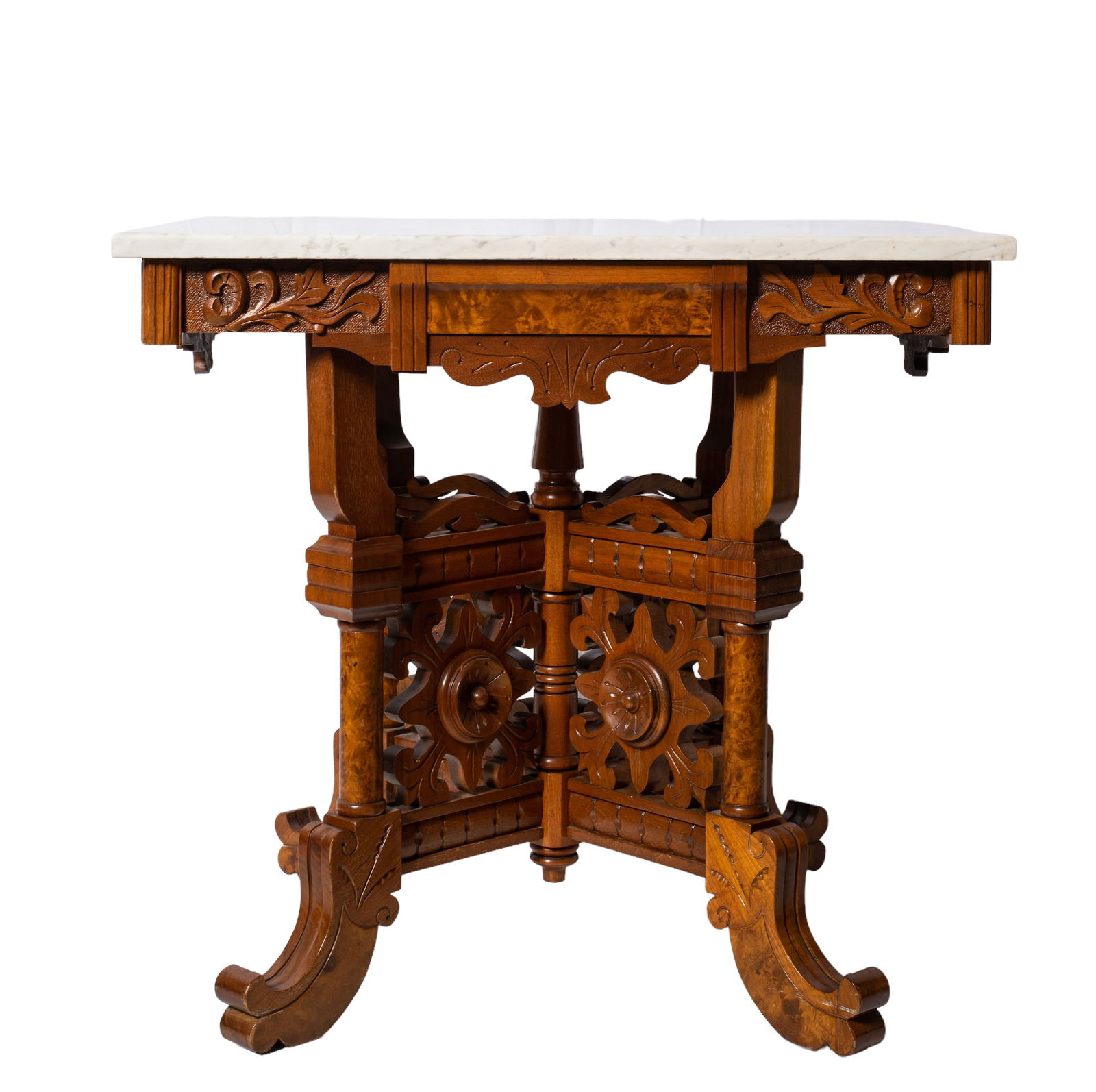 Victorian Marble Top Burl Walnut Parlor Table (1 of 7)