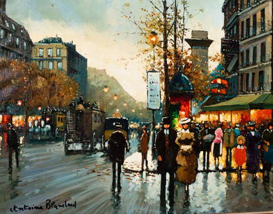 Antoine Blanchard (1910-1988) Oil (France): Oil on canvas, "Parisian Street Scene" signed lower left. Original frame. Sight- 20 1/4 x 24 1/4, frame- 25 3/4 x 29 7/8. Provenance: Eldon Maddux, Cincinnati, OH. Original owner, purchased in 1942.