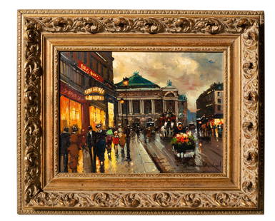 Antoine Blanchard (1910-1988) Oil (France): Oil on canvas, "Rue Tronchet with La Madeleine, Paris" signed lower right. Original frame. Sight- 12 1/2 x 16 1/4, frame- 16 1/4. Provenance: Eldon Maddux, Cincinnati, OH. Original owner, purchased in