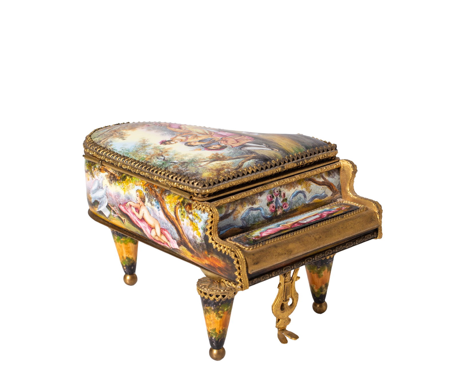 Austrian Enamel & Bronze Music Box Piano (1 of 10)