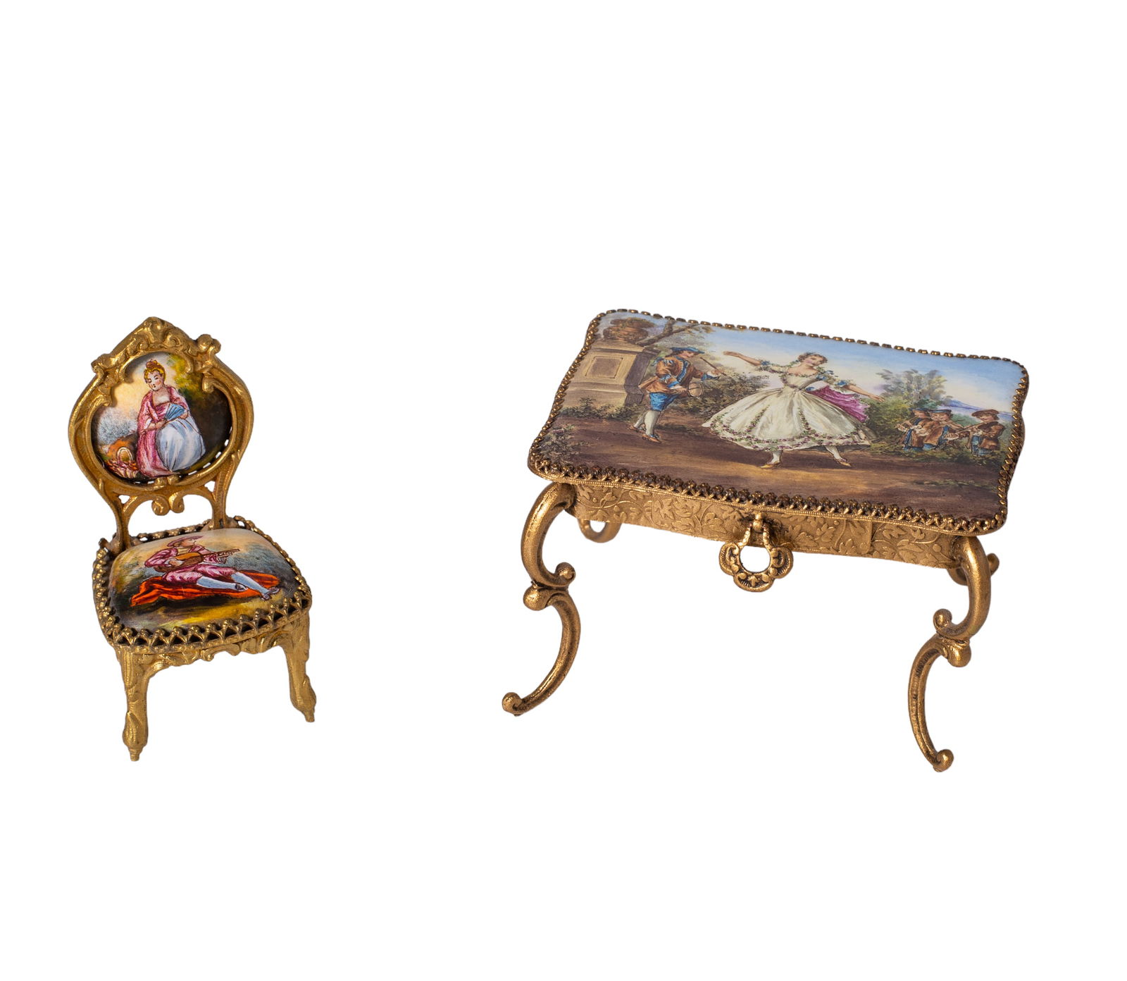 Austiran Viennese Enamel & Gilt Metal Table and Chair (1 of 9)
