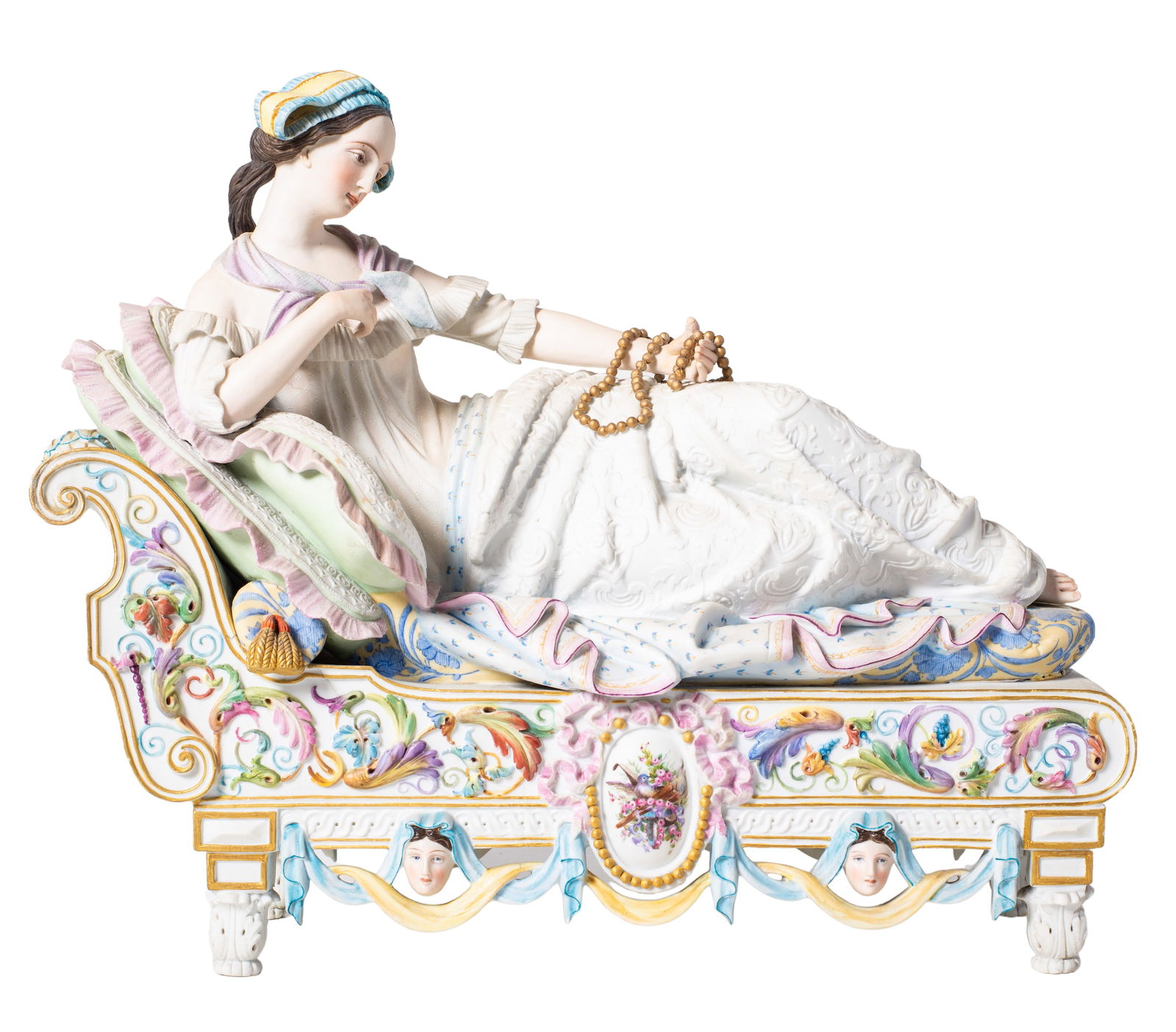 French Bisque Figurine Of Lady On Chaise Longue (1 of 8)