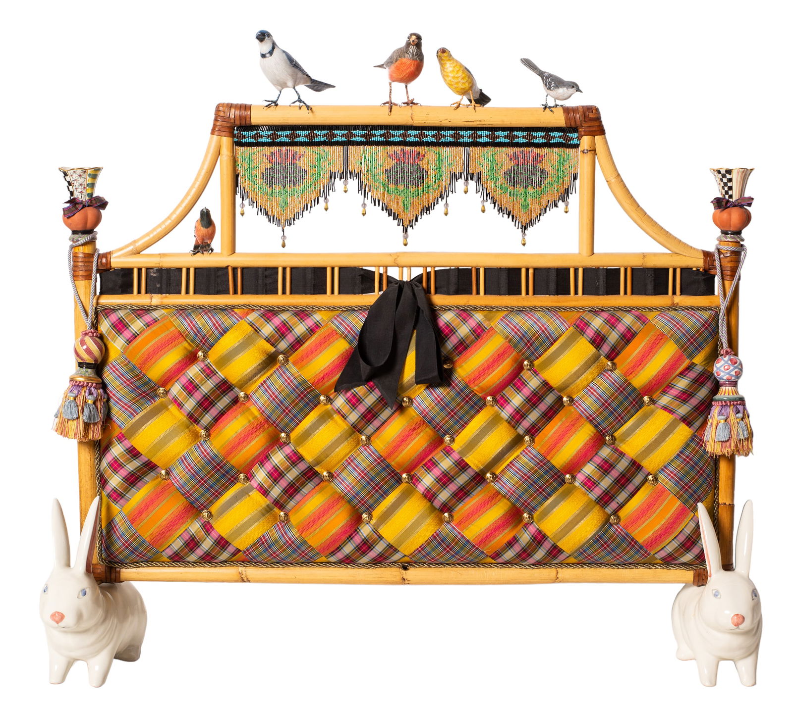 Mackenzie Childs Bamboo & Tufted Upholstered Fire screen (1 of 10)