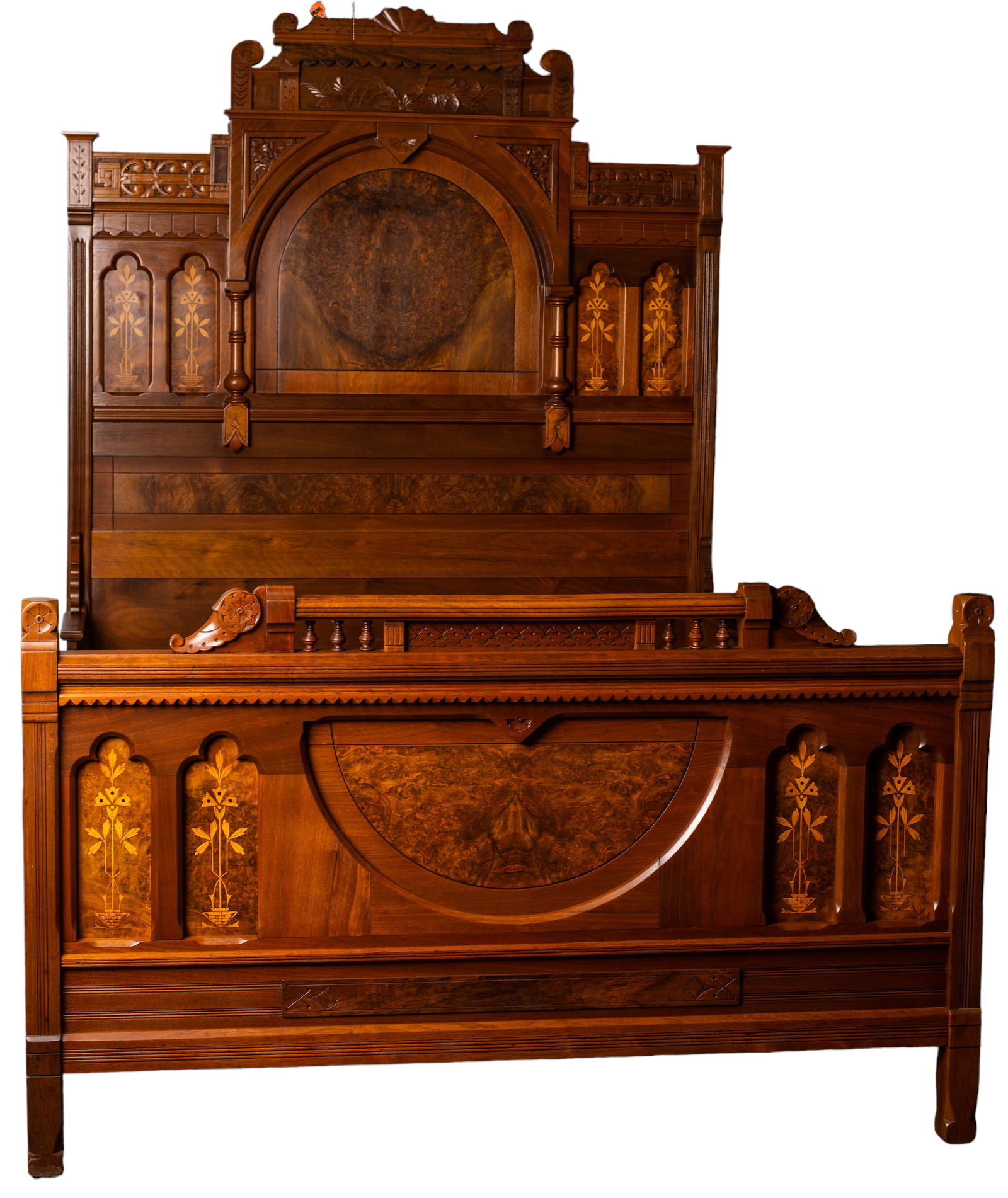 19th Century Victorian Aesthetic Walnut & Burl Bed (1 of 5)