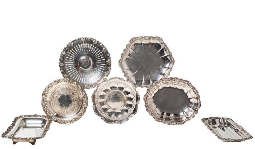 Large Assembled Group Of Silver Plated Serving Pieces