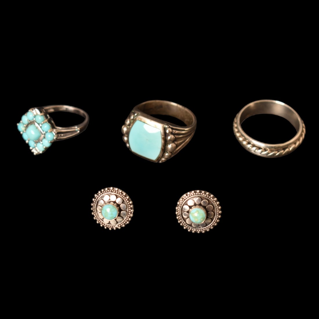 Sterling Silver and Turquoise Rings and Silver & Turquoise Earrings (1 of 8)